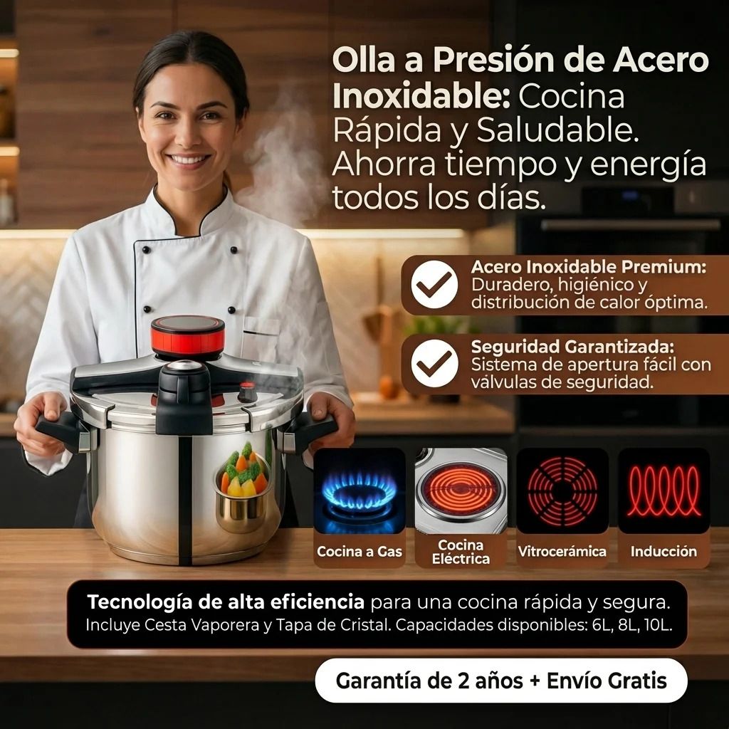 OLLA DE PRESIÓN DE ACERO INOXIDABLE DE 6L Y 10 LITROS